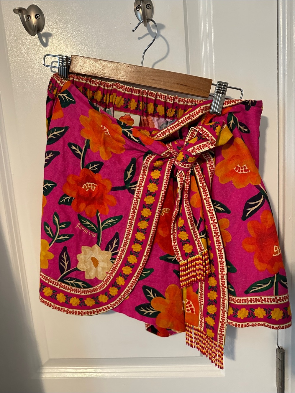 FARM Rio Pink Floral Tie-Waist Skort with Orange & Cream Blooms